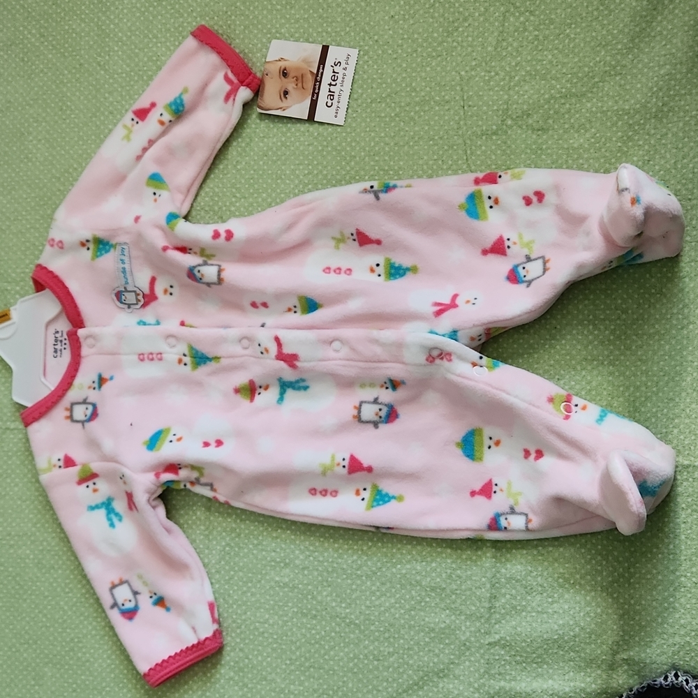 Carter's Newborn girls holiday plush sleeper snaps up front and on each leg